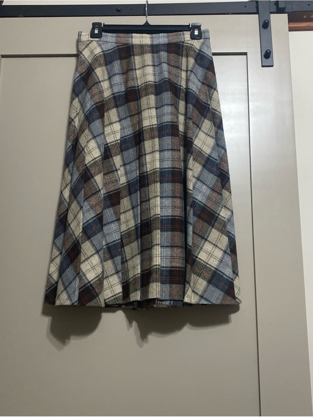 Vintage 70’s/80’s Plaid Flared Skirt in Cream, Blue & Brown
